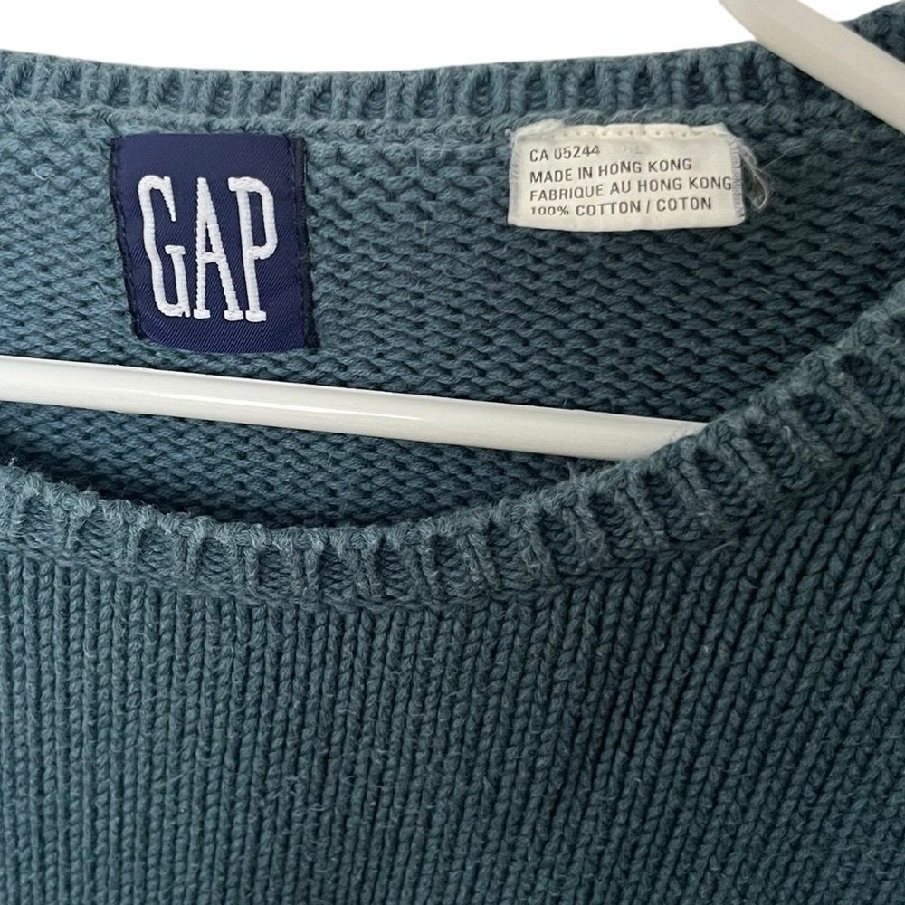Vintage 90s Gap Sweater Mens Sz M Blue Heavyweight Cotton Embroidered Crewneck - Picture 3 of 4